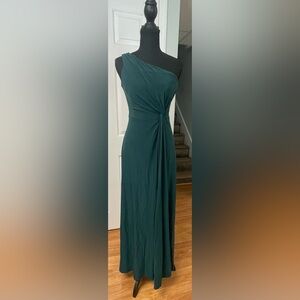 BHLDN Anthropologie Green One-Shoulder Knot Front Maxi Dress Size 2